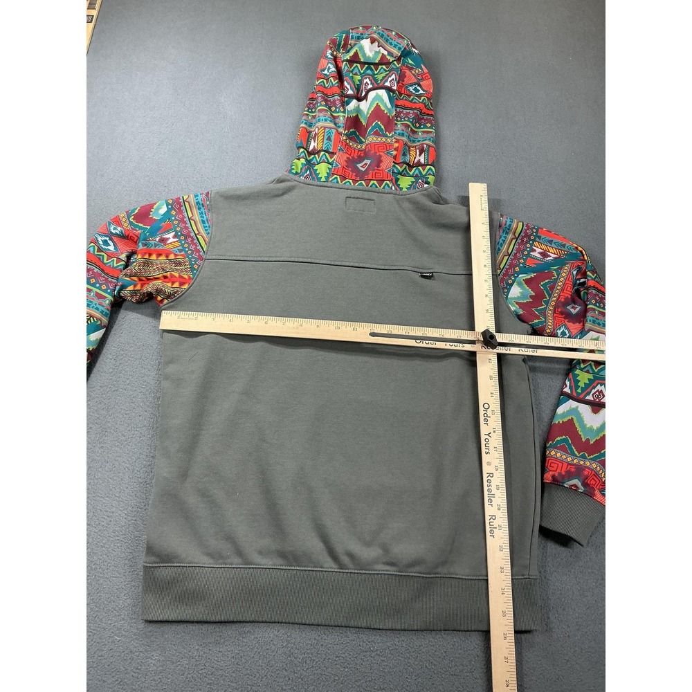 Hooey Hoodie Mens Medium Gray Aztec Sleeves Western Pullover Kangaroo Pocket - Picture 7 of 11